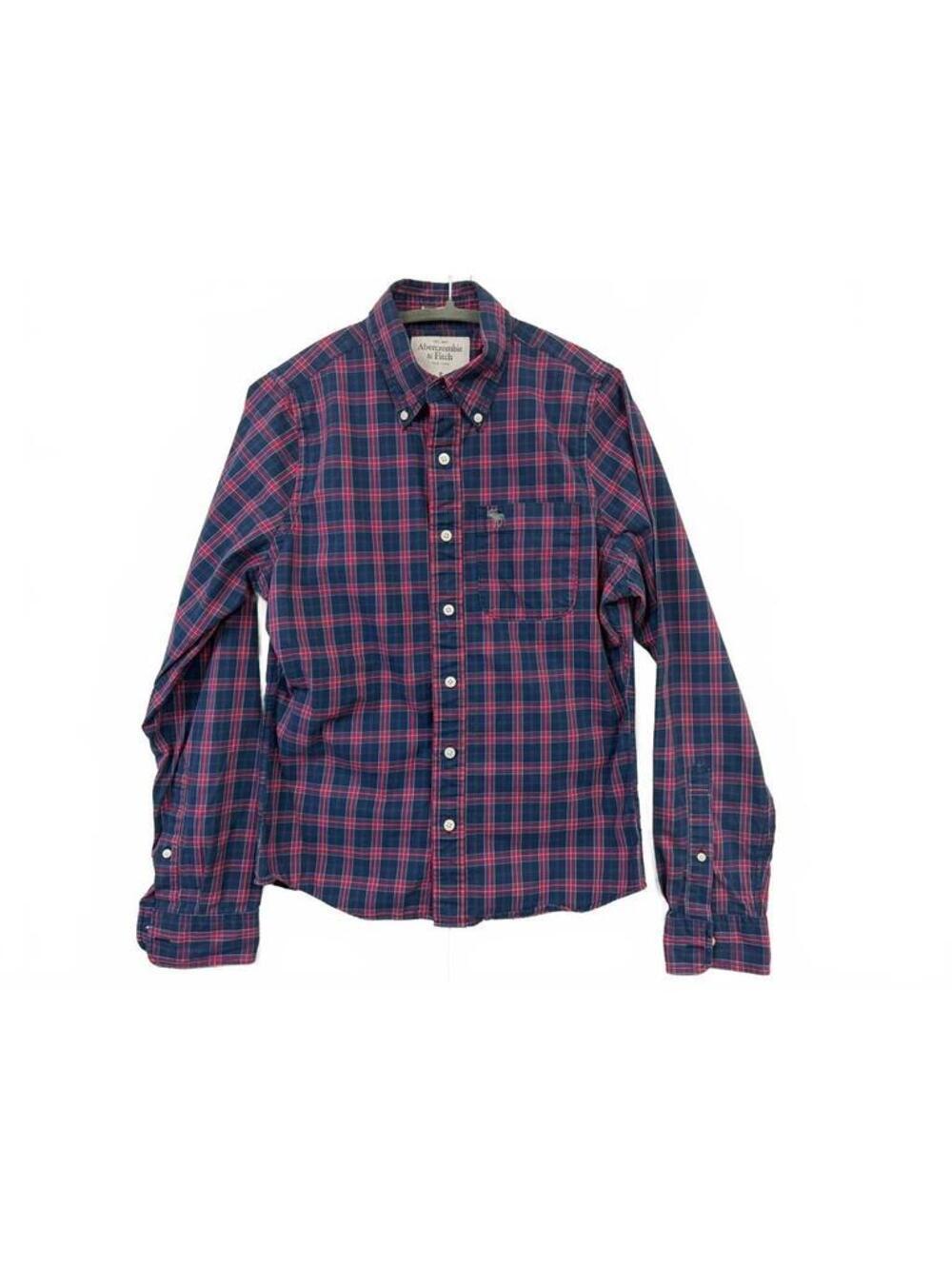 Abercrombie & Fitch Mens Small Navy Red Plaid Button Down Shirt Muscle Fit